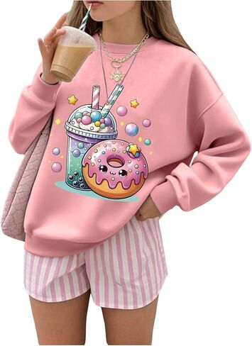 Girl's Crewneck Sweatshirt Long Sleeve Graphic Sweatshirt Pullover Preppy Tops Cute Clothes Trendy in Saudi Arabia