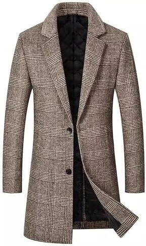 SEMATOMALA Mens Plaid Trench Coat Wool Blend Top Pea Coat Winter Long Single Breasted Quilted Business Overcoat in Saudi Arabia