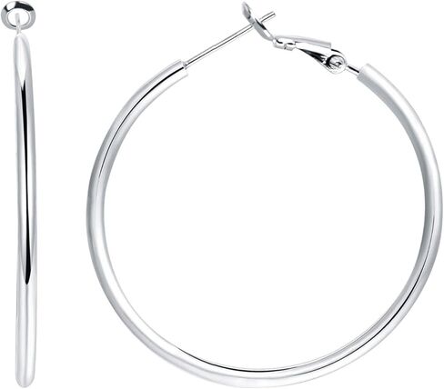 3 Pairs Sterling Silver Hoop Earrings, 14K White Gold Plated Big Hoop Earrings Set for Women 40 50 60MM in Saudi Arabia