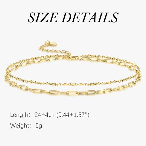 14K Gold Anklets for Women Gold Ankle Bracelets for Women Double-Layer Design Delicate Chain Stacked with Paperclip Link Anklets for Womens ankles bracelets in Saudi Arabia