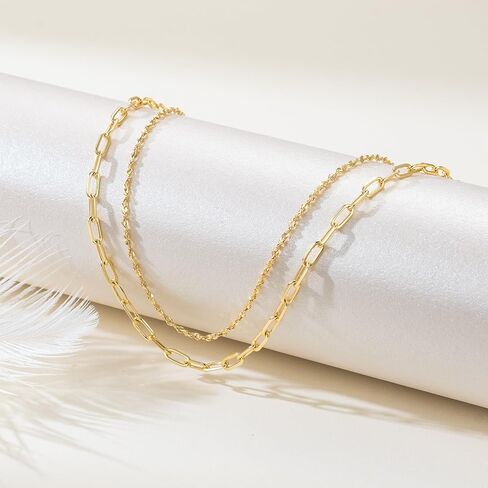 14K Gold Anklets for Women Gold Ankle Bracelets for Women Double-Layer Design Delicate Chain Stacked with Paperclip Link Anklets for Womens ankles bracelets in Saudi Arabia