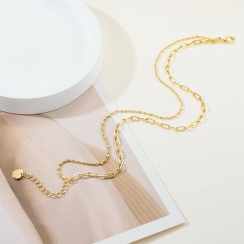 14K Gold Anklets for Women Gold Ankle Bracelets for Women Double-Layer Design Delicate Chain Stacked with Paperclip Link Anklets for Womens ankles bracelets in Saudi Arabia