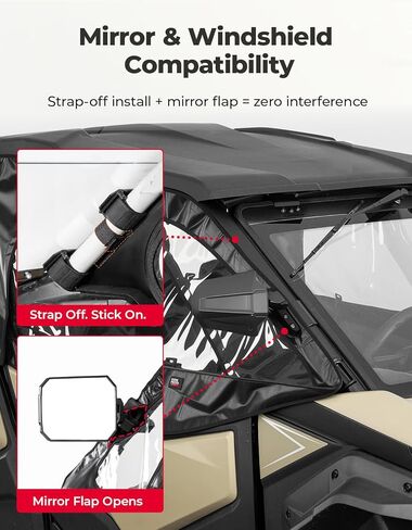 أبواب علوية لكابينة KEMIMOTO متوافقة مع 2024+ CFMOTO ZFORCE 950 SPORT 4، ترقية سحاب YKK مقاوم للماء ونوافذ علوية ناعمة للحماية من الثلوج والمطر (4 مقاعد) in Kuwait