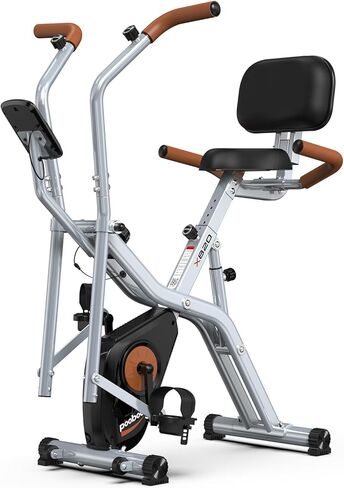 pooboo Folding Exercise Bike, Foldable Fitness Stationary Bike Machine, Upright Indoor Cycling Bike, Magnetic X-Bike with 8-Level Adjustable Resistance, Bottle Holder & Back Support Cushion for Home Gym Workout in Kuwait