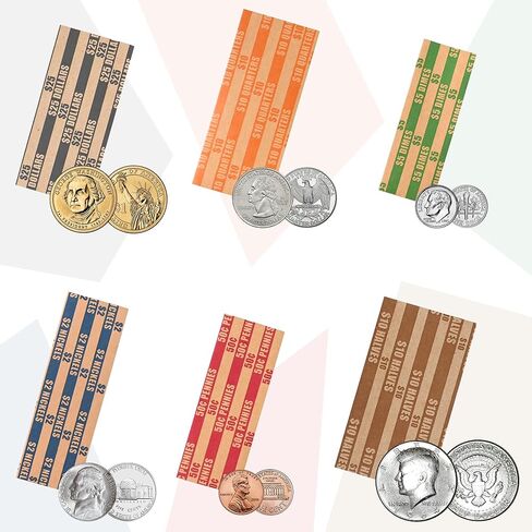 L LIKED 200-Count Assorted Coin Roll Wrappers - Fits Pennies, Nickels, Dimes, Quarters, Dollars & Halves in Kuwait
