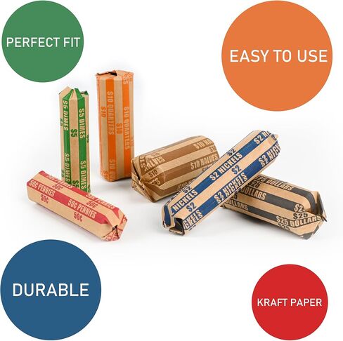 L LIKED 200-Count Assorted Coin Roll Wrappers - Fits Pennies, Nickels, Dimes, Quarters, Dollars & Halves in Kuwait