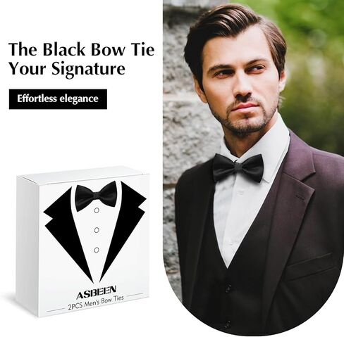 قطعتان من ربطات العنق للرجال، ربطة عنق سوداء قابلة للتعديل، ربطة عنق كلاسيكية من الساتان مربوطة مسبقًا، ربطة عنق سوداء لحفلات الزفاف والولائم والتخرج والمناسبات الرسمية in Kuwait