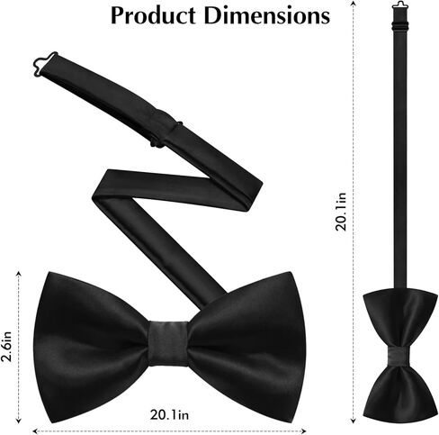 قطعتان من ربطات العنق للرجال، ربطة عنق سوداء قابلة للتعديل، ربطة عنق كلاسيكية من الساتان مربوطة مسبقًا، ربطة عنق سوداء لحفلات الزفاف والولائم والتخرج والمناسبات الرسمية in Kuwait