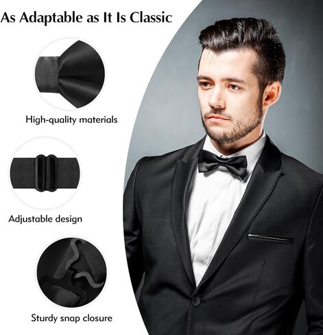 قطعتان من ربطات العنق للرجال، ربطة عنق سوداء قابلة للتعديل، ربطة عنق كلاسيكية من الساتان مربوطة مسبقًا، ربطة عنق سوداء لحفلات الزفاف والولائم والتخرج والمناسبات الرسمية in Kuwait