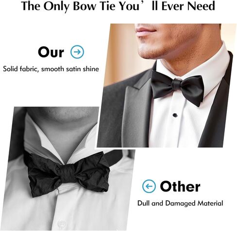 قطعتان من ربطات العنق للرجال، ربطة عنق سوداء قابلة للتعديل، ربطة عنق كلاسيكية من الساتان مربوطة مسبقًا، ربطة عنق سوداء لحفلات الزفاف والولائم والتخرج والمناسبات الرسمية in Kuwait