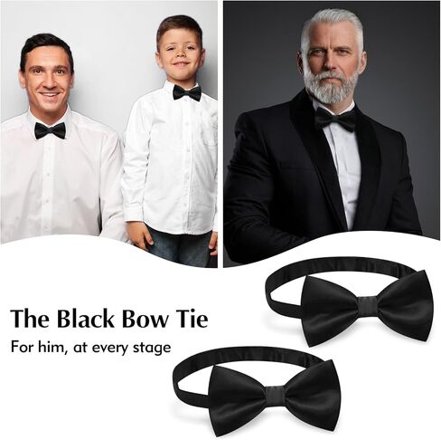 قطعتان من ربطات العنق للرجال، ربطة عنق سوداء قابلة للتعديل، ربطة عنق كلاسيكية من الساتان مربوطة مسبقًا، ربطة عنق سوداء لحفلات الزفاف والولائم والتخرج والمناسبات الرسمية in Kuwait
