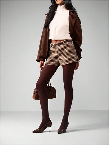 شورت قصير نسائي قصير بحزام ومطبوع بنقشة Houndstooth من MakeMeChic، شورت شتوي صغير بأرجل مستقيمة in Saudi Arabia