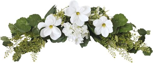 29.5in Artificial Peony Floral Swag, Simulation Mixed Flower Lintel Wall Hanging Faux Floral Swag Wreath with Green Leaves, Wedding Arch Garland for Ceremony Table Centerpiece (Magnolia) in Saudi Arabia