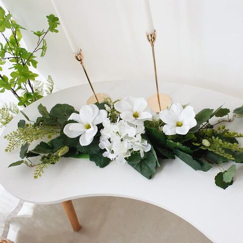 29.5in Artificial Peony Floral Swag, Simulation Mixed Flower Lintel Wall Hanging Faux Floral Swag Wreath with Green Leaves, Wedding Arch Garland for Ceremony Table Centerpiece (Magnolia) in Saudi Arabia