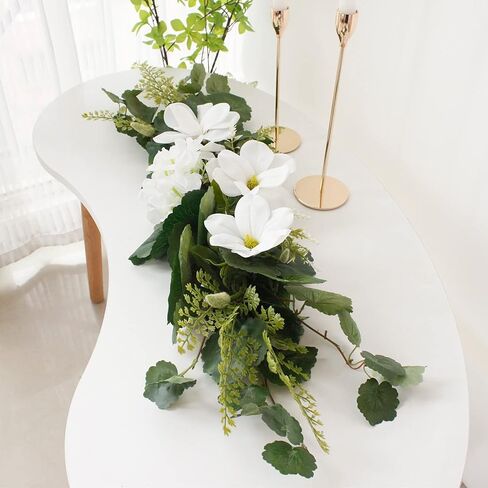 29.5in Artificial Peony Floral Swag, Simulation Mixed Flower Lintel Wall Hanging Faux Floral Swag Wreath with Green Leaves, Wedding Arch Garland for Ceremony Table Centerpiece (Magnolia) in Saudi Arabia