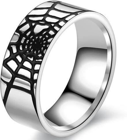 Jude Jewelers 8mm Stainless Steel Spider Web Patter Wedding Band Cocktail Party Halloween Holiday Ring in Saudi Arabia