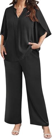 Theenkoln Plus Size Pantsuits:2 Piece Sets for Women Dressy 3/4 Sleeve Blouse Wide Leg Pant for Work Dinner Wedding Guest in Saudi Arabia