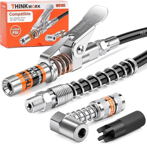 THINKWORK Grease Gun Coupler Set, Strong Lock on Greases Gun Couplers with 90° Grease Coupler Adaptor,12000 PSI Quick Release Grease Coupler Compatible with All Grease Guns 1/8" NPT Grease Gun Fitting in Saudi Arabia