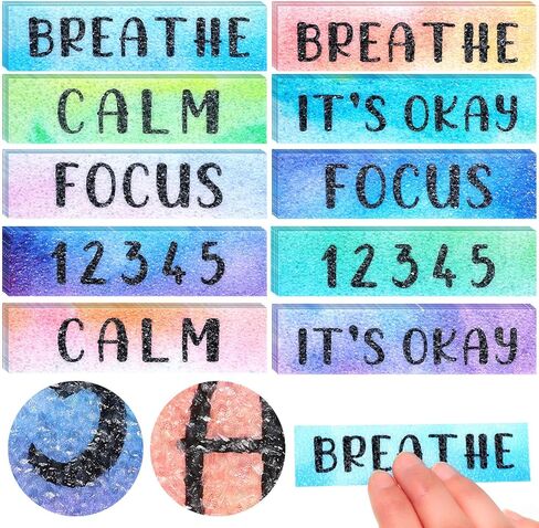 Laumoi 50 Pcs Anxiety Sensory Stickers Textured Calming Strips Tactile Rough Sensory Calm Stickers Adhesive Textured Tape Fidget Pack Anti Stress Strips for Adults(Watercolor Style) in Saudi Arabia