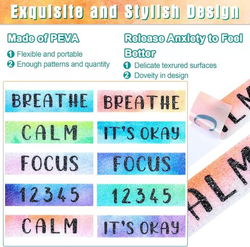Laumoi 50 Pcs Anxiety Sensory Stickers Textured Calming Strips Tactile Rough Sensory Calm Stickers Adhesive Textured Tape Fidget Pack Anti Stress Strips for Adults(Watercolor Style) in Saudi Arabia