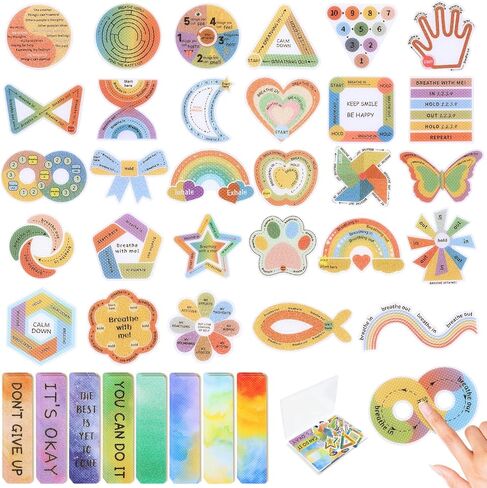 108 قطعة من الملصقات الحسية - 2 ملصقين هادئين بسطح مزخرف مع صندوق تخزين - شرائط تململ للبالغين، وADHD - ملصقات ذهنية لتخفيف القلق لمكتب المكتب in Kuwait