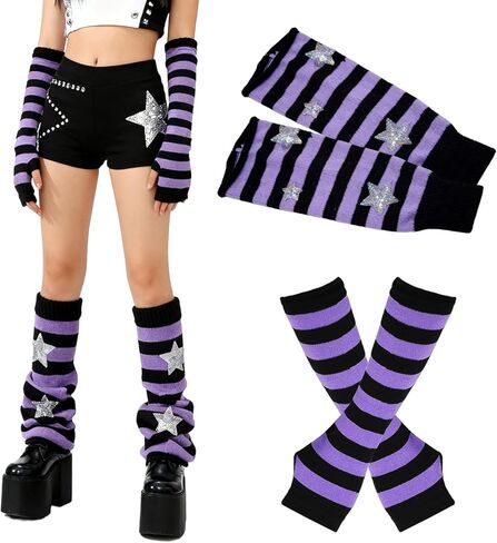 1 Pair Star Leg Warmers Y2K 1 Pair Stripe Arm Warmers Y2k Knit Legwarmers Long Fingerless gloves for Women in Saudi Arabia