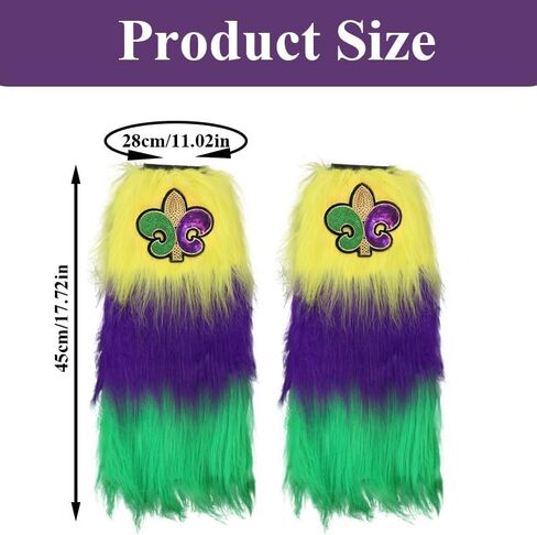 Fuzzy mardi gras Leg Warmers with Fleur De Lis, Purple Green Yellow Faux Fur Leg Covers, mardi gras Outfit for Women mardi gras Costume Accessories for Party Dress Up in Saudi Arabia