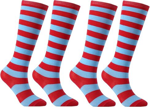 knliwkm 2 Pairs Red and White Blue Striped Costume Socks Knee High for Kids Girls Boys Party Supplies Accessories in Saudi Arabia