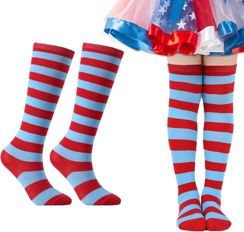 knliwkm 2 Pairs Red and White Blue Striped Costume Socks Knee High for Kids Girls Boys Party Supplies Accessories in Saudi Arabia