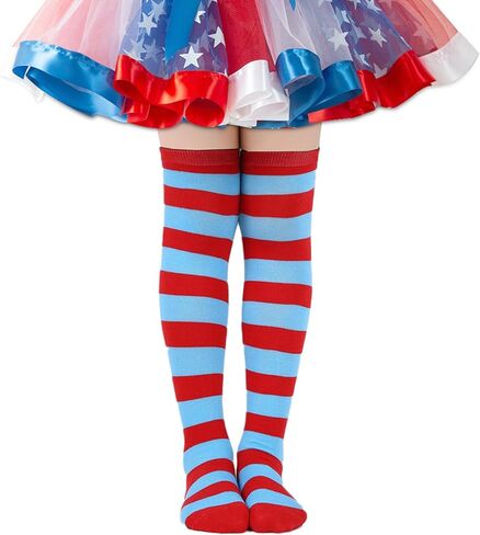 knliwkm 2 Pairs Red and White Blue Striped Costume Socks Knee High for Kids Girls Boys Party Supplies Accessories in Saudi Arabia