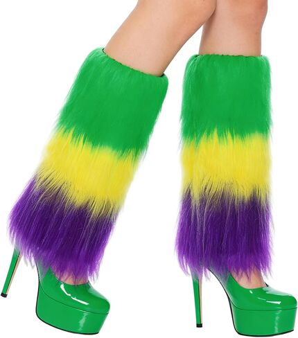 Mardi Gras Leg Warmer Covers Mardi Gras Costume Accessory for Women Men Purple Gold Green Long Boots Cuff Cover in Saudi Arabia