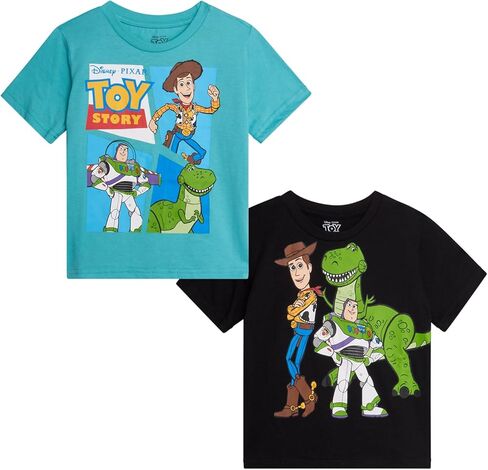قمصان للأولاد من Disney Toy Story - قطعتان من تي شيرتات للأولاد بأكمام طويلة وقصيرة من Buzz Lightyear Woody Rex للأطفال الصغار (2T-7) in Kuwait