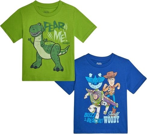 قمصان للأولاد من Disney Toy Story - قطعتان من تي شيرتات للأولاد بأكمام طويلة وقصيرة من Buzz Lightyear Woody Rex للأطفال الصغار (2T-7) in Kuwait