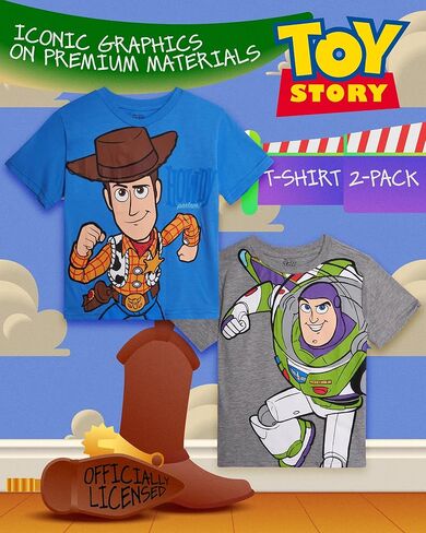 قمصان للأولاد من Disney Toy Story - قطعتان من تي شيرتات للأولاد بأكمام طويلة وقصيرة من Buzz Lightyear Woody Rex للأطفال الصغار (2T-7) in Kuwait