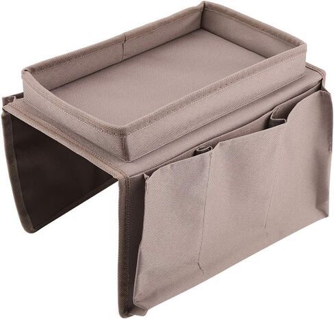Sofa Armrest with Cup Holder Tray, Remote Control Holder for Recliner Couch, Armchair Caddy with 4 Pockets, Arm Chair Caddy for Magazine, Tablet, Phone (Beige) in Saudi Arabia