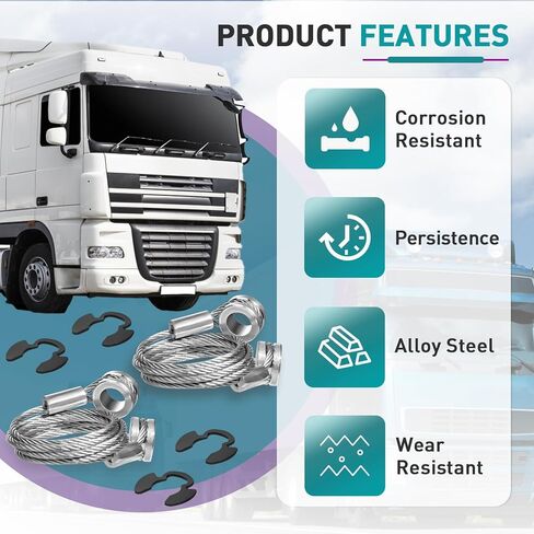 قطعتان من كابل التحكم في دعامة غطاء محرك السيارة HLK2047 - جانب طويل متوافق مع Peterbilt 357، 375، 377، 378، 379 - يستبدل أجزاء 924-5402، L92-6000-0718، استبدال كابل باب منحدر المقطورة in Saudi Arabia
