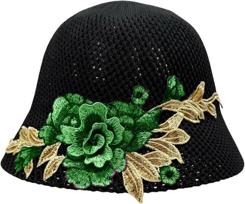 Summer Crochet Bucket Hat Floral Embroidered Beach Sun Hat Woven Foldable Fisherman Cap for Women in Saudi Arabia