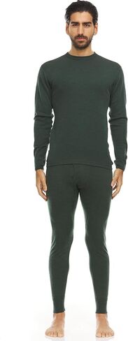 100% Merino Wool - Men's Midweight Top and Bottom - Thermal Base Layer Set - Forest Green - Large in Saudi Arabia