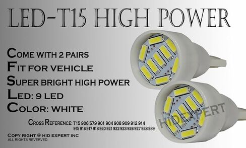 ICBEAMER T15 T10 168 920 921 LED 9 SMDs تناسب مصابيح الإضاءة الاحتياطية لوقوف السيارات استبدال مصباح الهالوجين [اللون: أبيض] زوجان in Kuwait