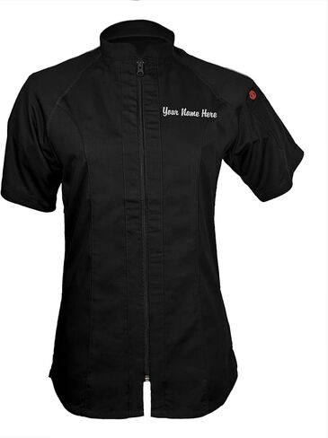 ChefsCloset Personalized Women's Modern Short Sleeve Chef Coat – Embroidered Jacket with Center Zip and Mesh Panels in Saudi Arabia