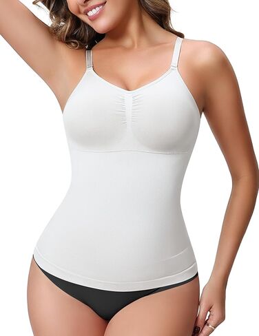 قمصان تشكيل الجسم للنساء، قميص بدون أكمام مضغوط برقبة واسعة، مشكل الجسم قابل للتعديل للتحكم في البطن مع مبطن in Kuwait