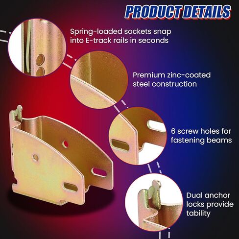 10 Pack E-Track Wood Beam Socket Fittings, Zinc-Coated Steel Shelf Brackets for 2x4 2x6 Lumber, E-Track Accessories for Cargo Trailer Storage & Load Support in Saudi Arabia
