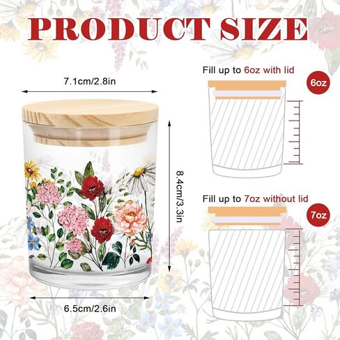 Whaline 12Pcs Wildflower Empty Candle Jar with Wooden Lid 7 oz Spring Floral Glass Candle Container for Candles Making Storing Kitchen Table Centerpiece Decoration in Saudi Arabia