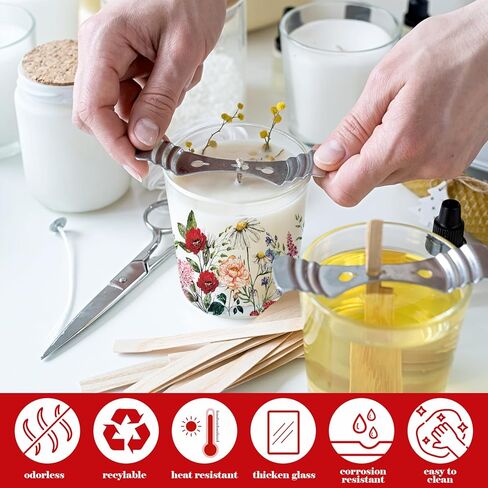 Whaline 12Pcs Wildflower Empty Candle Jar with Wooden Lid 7 oz Spring Floral Glass Candle Container for Candles Making Storing Kitchen Table Centerpiece Decoration in Saudi Arabia