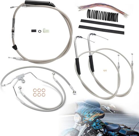 طقم كابلات Touring Ape Hangers بطول 12 بوصة، كابل القابض الممتد وكابلات الخانق والخمول وخط الفرامل وCAN-Bus لـ 2000-2006 Harley Touring بدون ABS، كروم in Saudi Arabia
