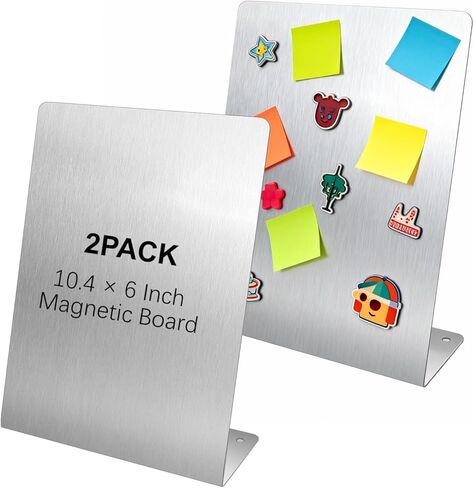 2 قطعة لوحة إعلانات مغناطيسية مع حامل معدني لسطح الطاولة لوحة مذكرة مغناطيسية لوحة حامل حامل عرض من الفولاذ المقاوم للصدأ للمكتب والمنزل والمطبخ والمدرسة 10.4 × 6 بوصة in Kuwait
