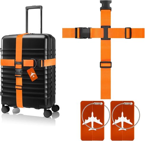 BILIONE Cross Luggage Straps and Luggage Tags Set, Cross Luggage Straps and 2 Tags Set, Heavy Duty Suitcase Belts Adjustable Travel Accessories for 20-32 Inch Luggage (Blue) in Saudi Arabia
