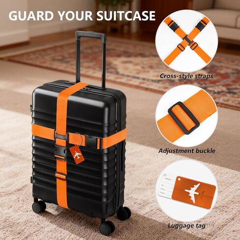 BILIONE Cross Luggage Straps and Luggage Tags Set, Cross Luggage Straps and 2 Tags Set, Heavy Duty Suitcase Belts Adjustable Travel Accessories for 20-32 Inch Luggage (Blue) in Saudi Arabia