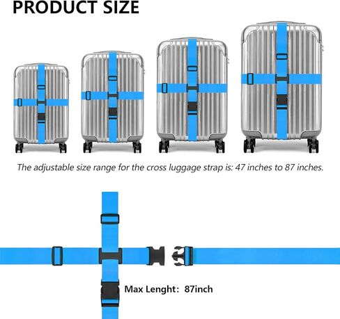 BILIONE Cross Luggage Straps and Luggage Tags Set, Cross Luggage Straps and 2 Tags Set, Heavy Duty Suitcase Belts Adjustable Travel Accessories for 20-32 Inch Luggage (Blue) in Saudi Arabia