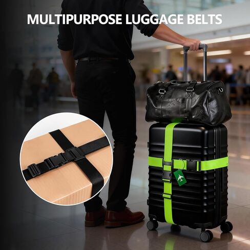 BILIONE Cross Luggage Straps and Luggage Tags Set, Cross Luggage Straps and 2 Tags Set, Heavy Duty Suitcase Belts Adjustable Travel Accessories for 20-32 Inch Luggage (Blue) in Saudi Arabia